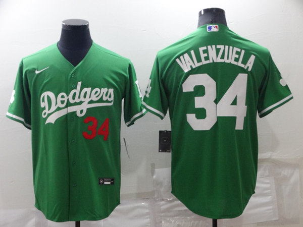 Men's Los Angeles Dodgers #34 Toro Valenzuela Green Stitched Baseball Jersey